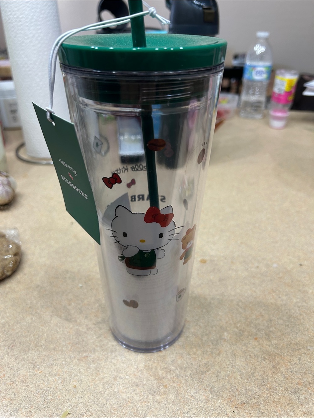 Starbucks Green-Lid Hello Kitty Clear Tumbler with Red Accents